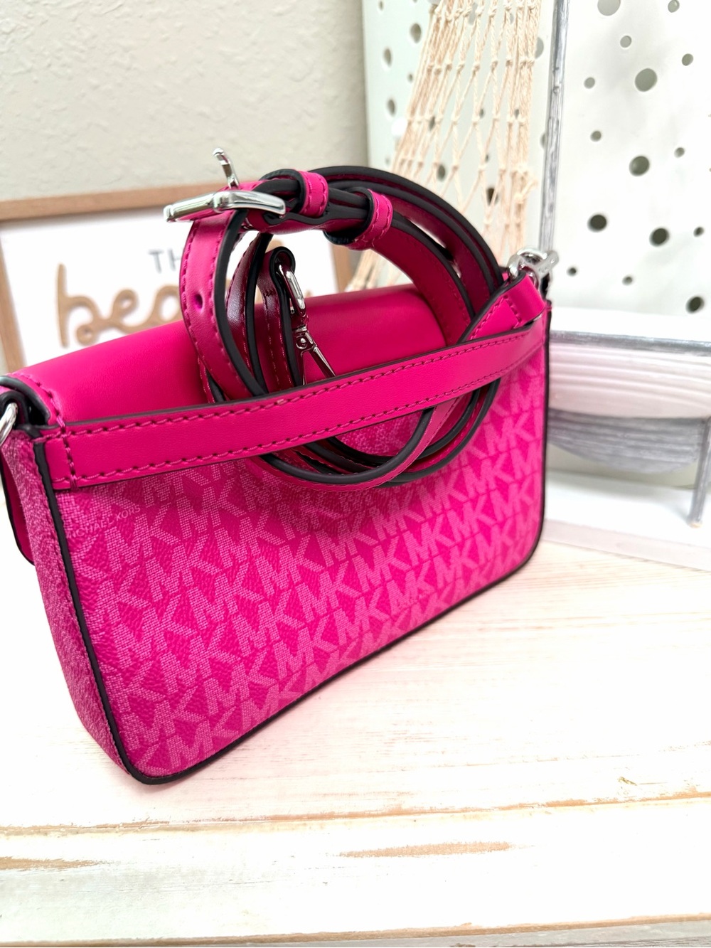 Michael Kors Bright Pink MK Logo Crossbody Bag - Picture 6 of 7